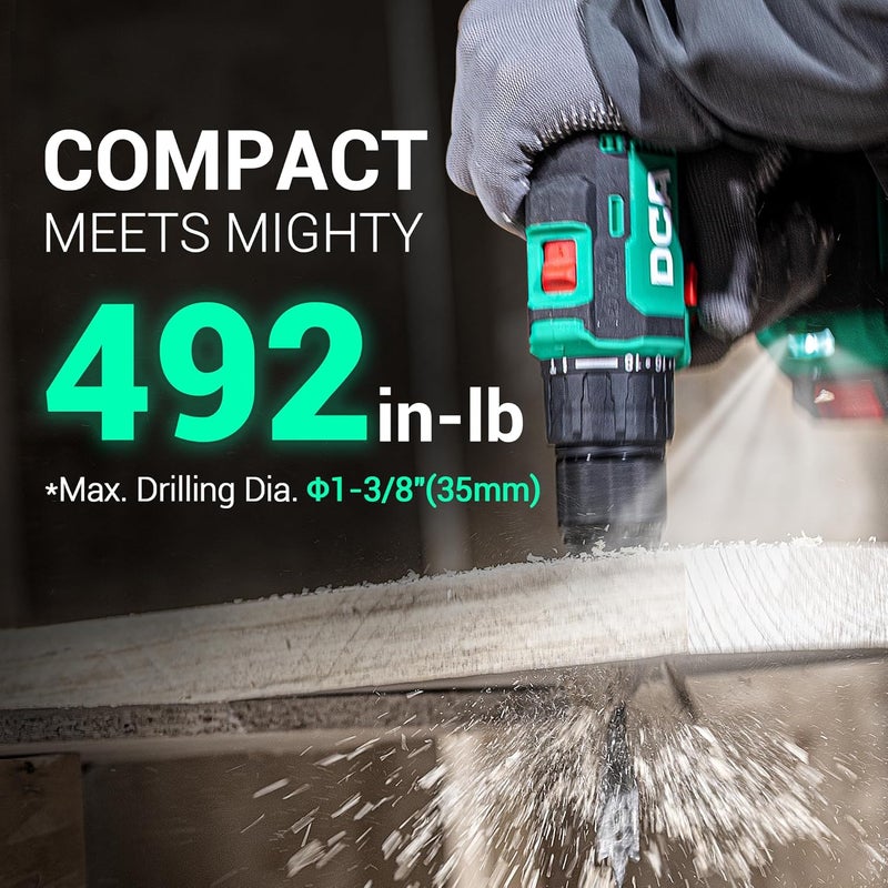 DCA 20V Brushless Hammer Drill Cordless, 492 in-lb Torque Impact Drill, 1/2" All-Metal Keyless Chuck,18+1+1, (0-450/0-1800RPM), 27000 IPM, Compact Design with 2.0Ah Battery & Charger,ADJZ2055i - Image 3